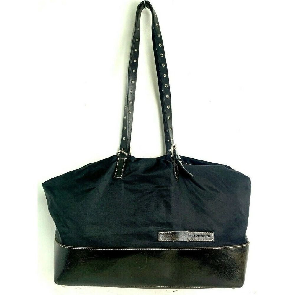 FRANK DANIEL ITALY BLCK NYLON GENUINE LEATHER TOTE CARRY-ON SHOULDER BAG HANDBAG